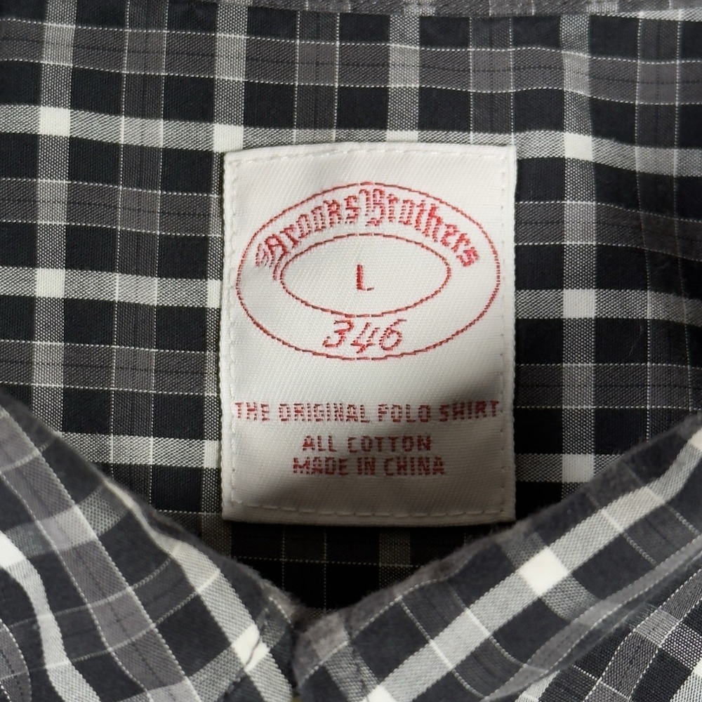 Brooks Brothers 346 Shirt Men's Large Black Gray Plaid  L/S Button Up Down - Picture 3 of 7